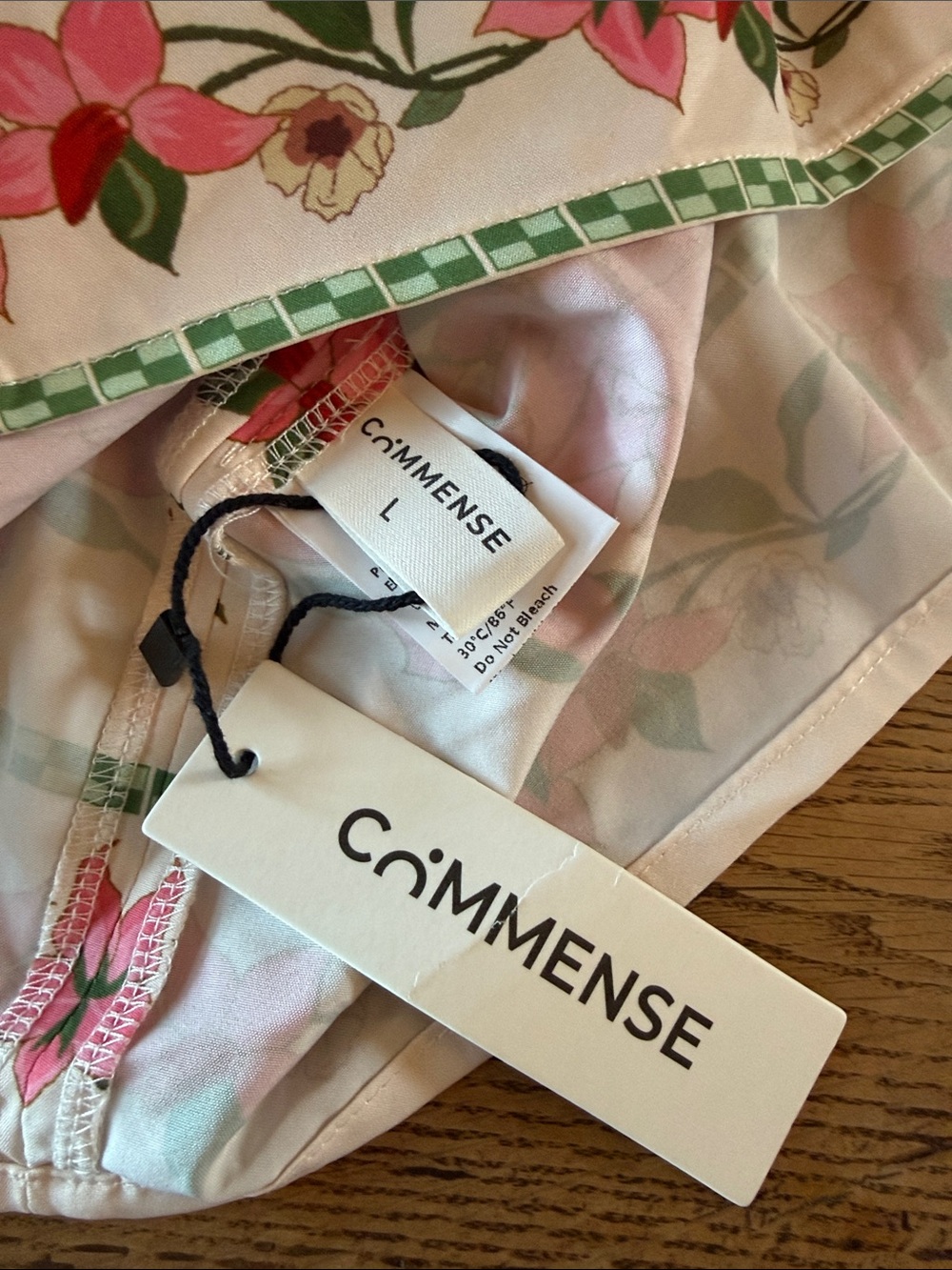 Commense Cream Mini Dress with Pink Floral & Green Leaves - Picture 3 of 5